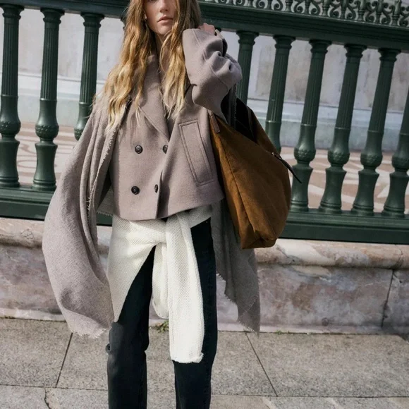 Zara Corduroy Effect Hobo Shoulder Tote Bag Brown NWT - Picture 4 of 7